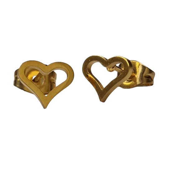 Aramat jewels ® - Open hartjes oorbellen goudkleurig zweerknopjes chirurgisch staal 7mm