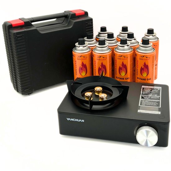 SMH LINE® Hornillo De Gas Doble Para Camping, Incluye 4 Cartuchos 227 G Camping Y Exteriores 2 Fuegos Lpg 1079493129