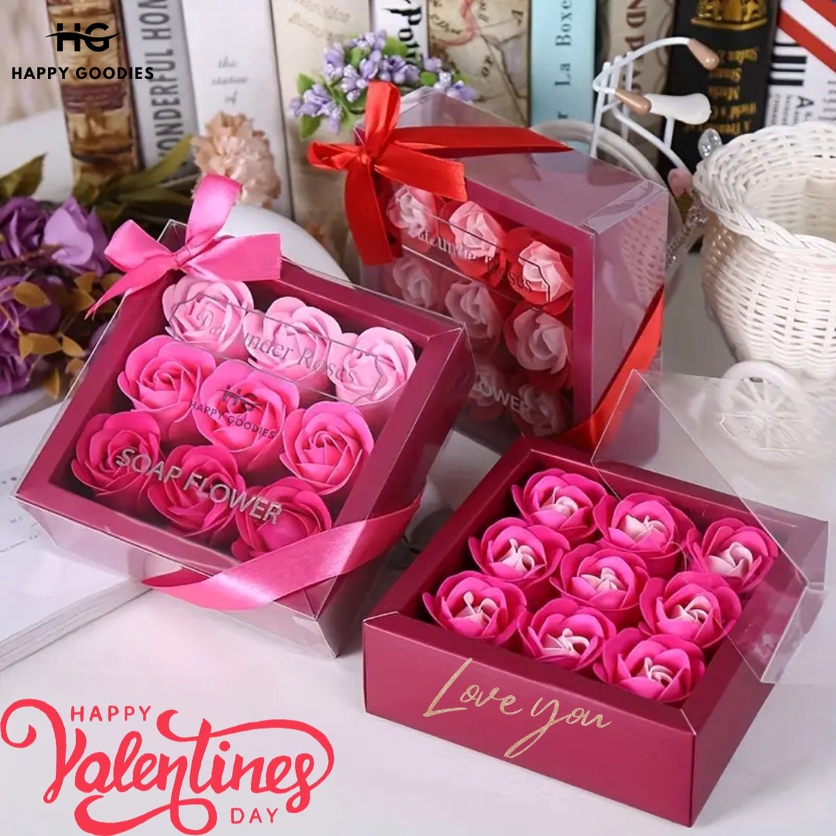 Luxe Valentijn cadeau voor haar| Rozenzeepjes | Rozengeur | Geschenkset 9 stuks | in geschenkverpakking