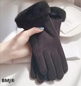 BMJ® Stijlvolle - Dames Handschoenen - Winter - Touchscreen Handschoenen - Suède Pluche - Touchscreen - 1 Paar - Dik Gevoerd - Zwart - One Size - Wanten - Bont Rand
