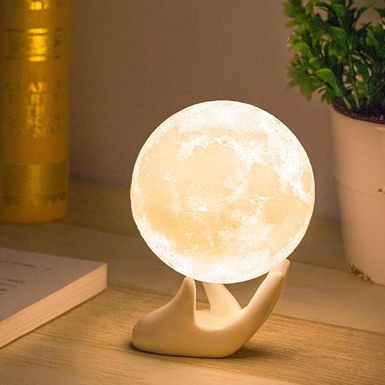 Maan Lamp Maan Licht Nachtlampje voor Kinderen Geschenk voor Vrouwen USB Opladen en Touch Control Helderheid Twee Tonen Warm en Koel Wit Lunar Lamp (9 cm, 3,5 inch)