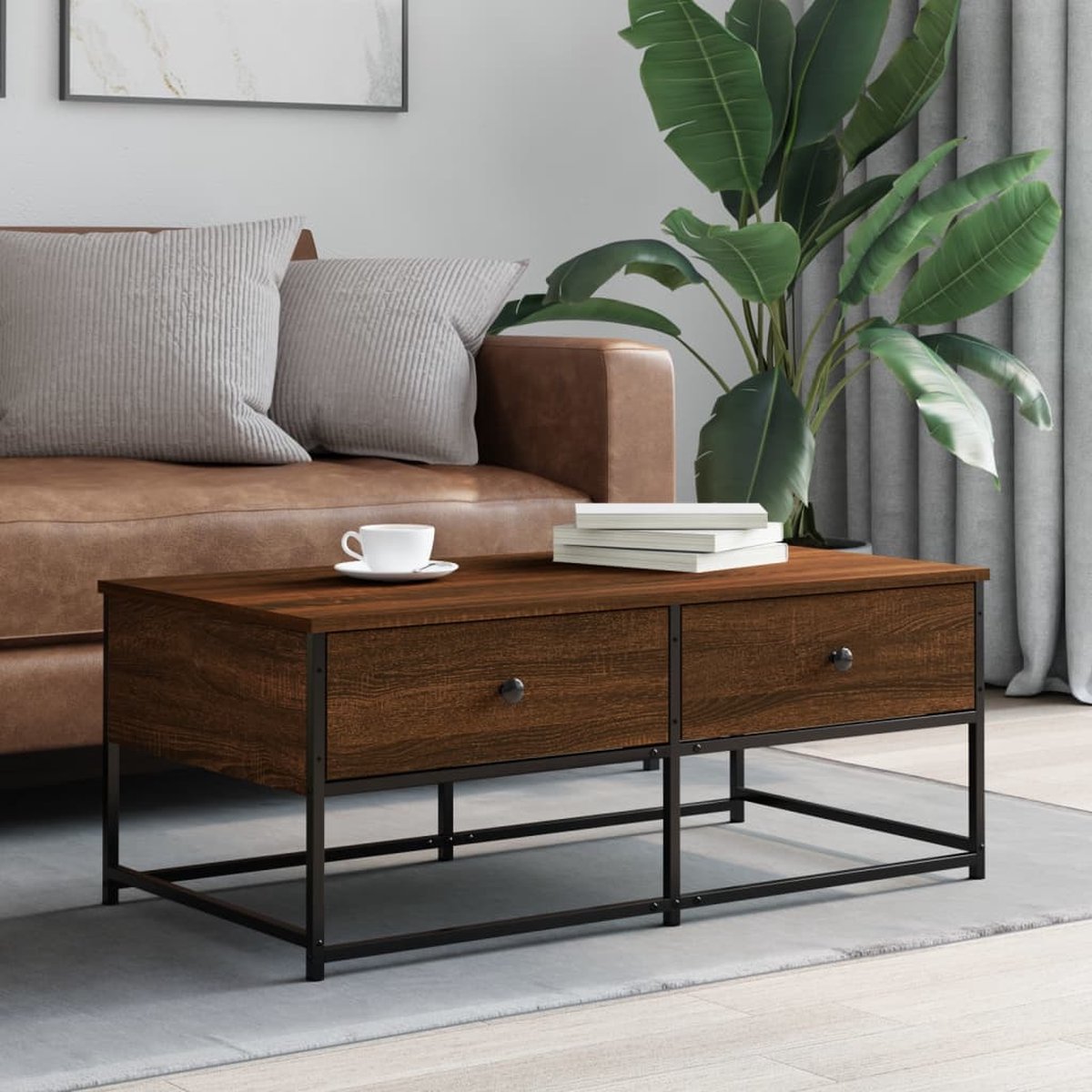 Salontafel met rek 100x51x40 cm bewerkt hout zwart | -nl