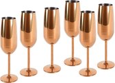 Champagneglas - Onbreekbare Glazen - Feestglazen - Cadeauset - 6-delig - 250 ml - Koper - Roestvrij Staal