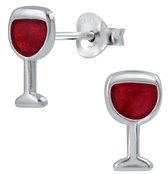 Joy|S - Zilveren rode wijn oorbellen - 5 x 10 mm - wijnglas