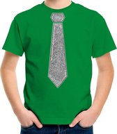 Bellatio Decorations Verkleed t-shirt voor kinderen - glitter stropdas - groen - jongen - carnaval 110/116