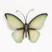 Anna's Collection Wand decoratie vlinder - groen - 20 x 14 cm - metaal - muurdecoratie