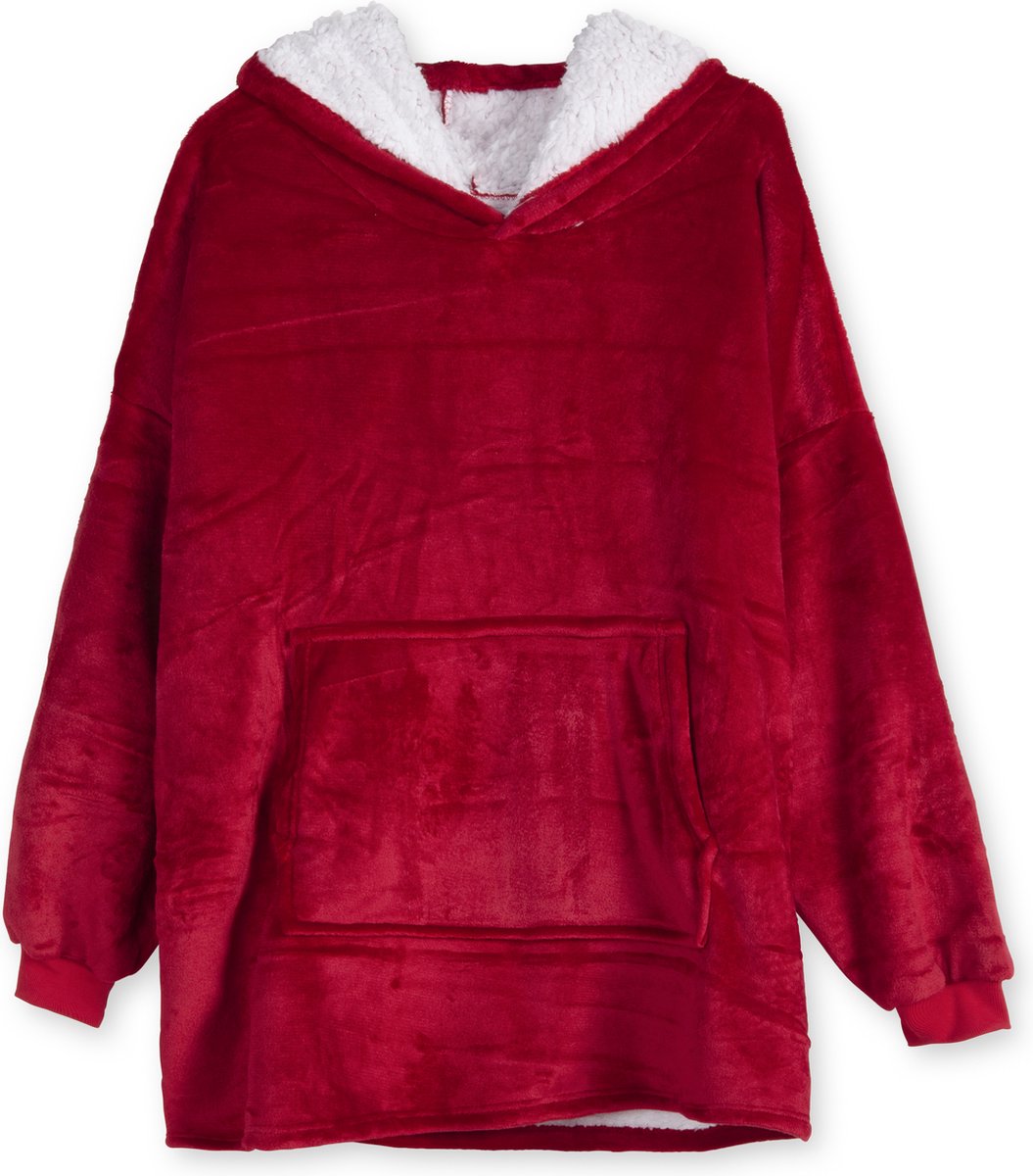 V&L comfortlifestyle - Fleece deken met mouwen - fleece plaid - 280 gsm - Rood - Snuggle Hoodie — cadeau in Wonen & Interieur - foto 3