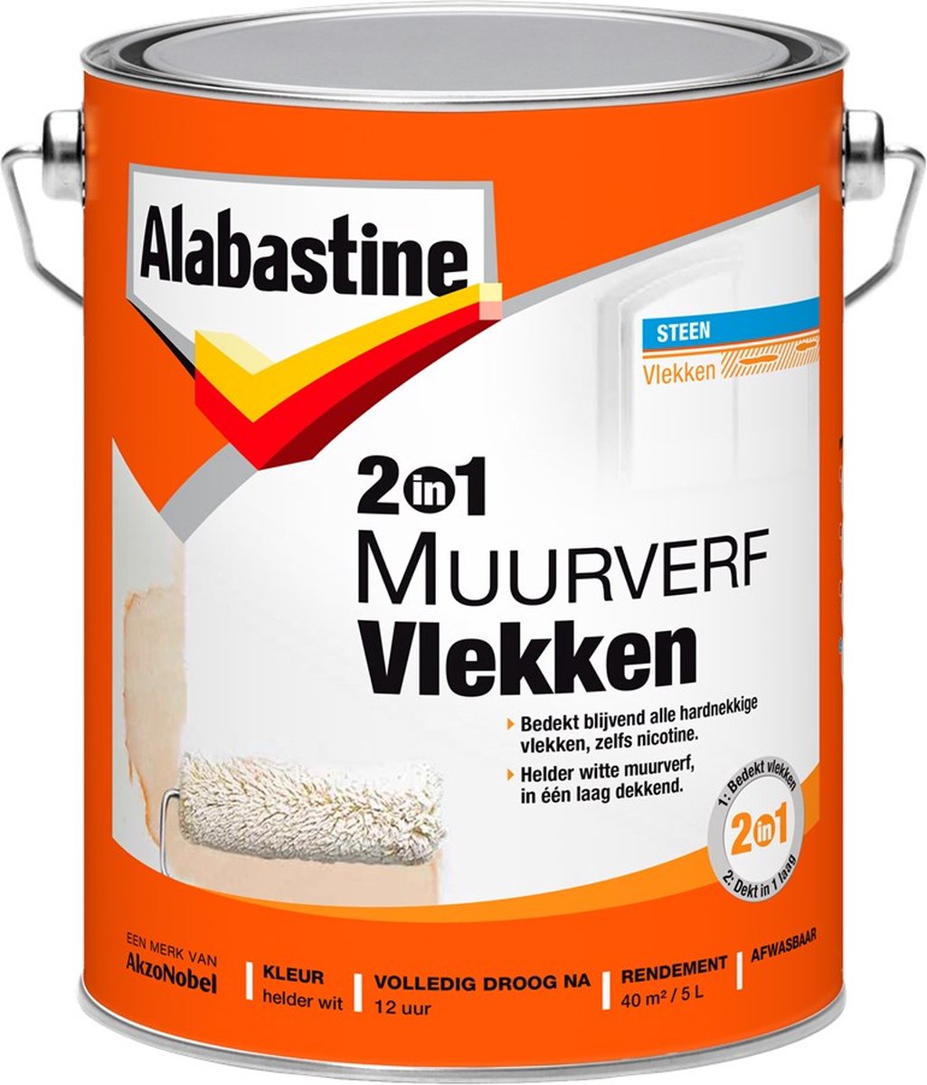 Alabastine 2 in 1 Muurverf Vlekken - Wit - 5 liter - Alabastine