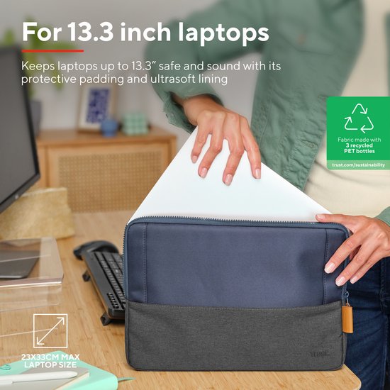 Trust Lisboa - Laptophoes - Laptop sleeve - 13.3 inch - Gerecycled materiaal - Blauw