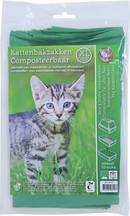 Sac à litière pour chat compostable vert XL pack de 10 pièces 51 x 20 x 46  cm | bol