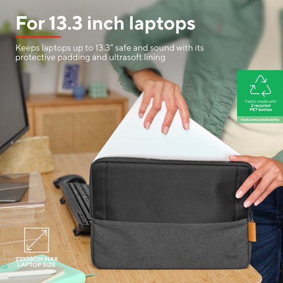 Trust Lisboa - Laptophoes - Laptop sleeve - 13.3 inch - Gerecycled materiaal - Zwart