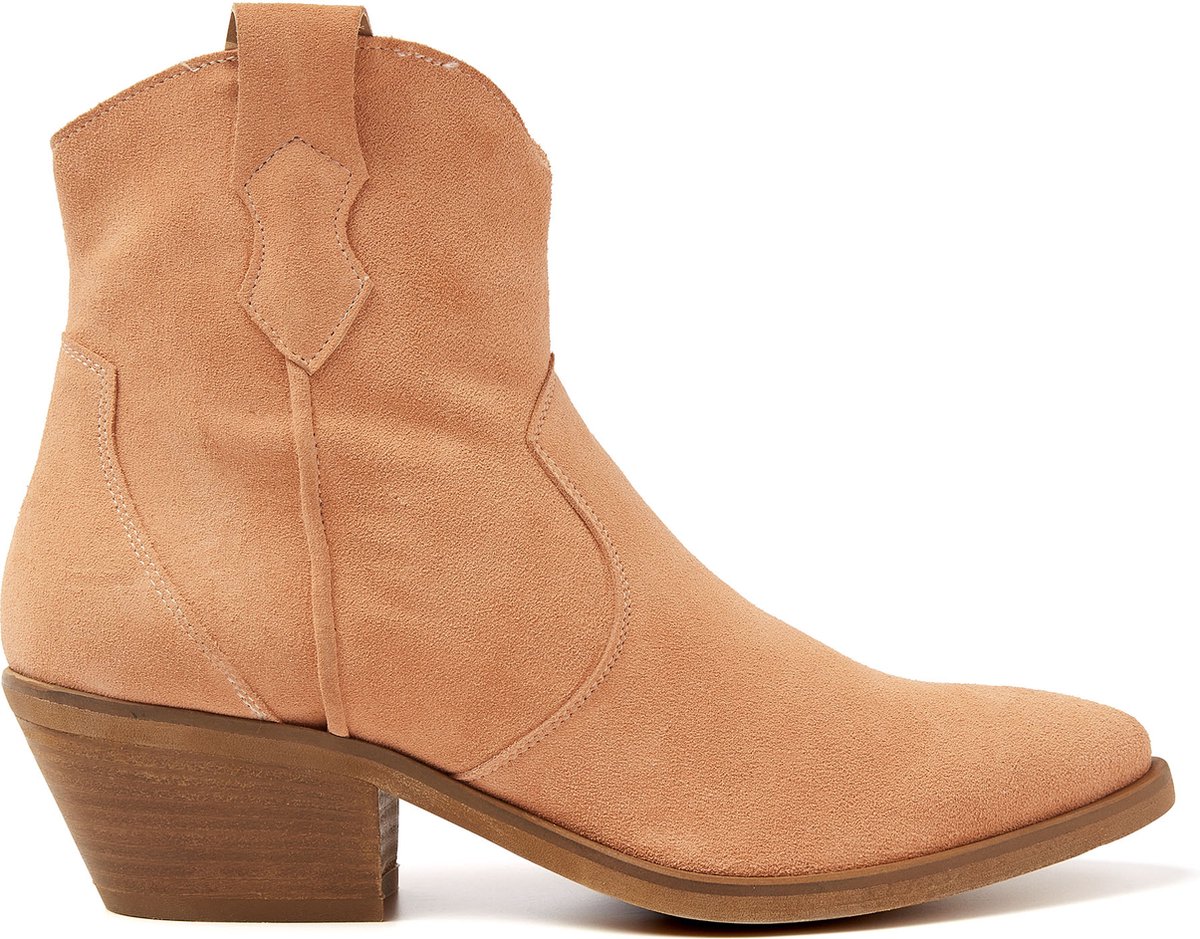 Lazamani - Arianna Suede Dames Enkellaarsjes Apricot - Maat 39