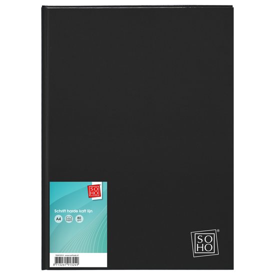 SOHO Harde Kaft Schrift – Collegeblok – Lijntjespapier – Notitieblok – Gelinieerd – 160 pagina’s – A4 – Zwart