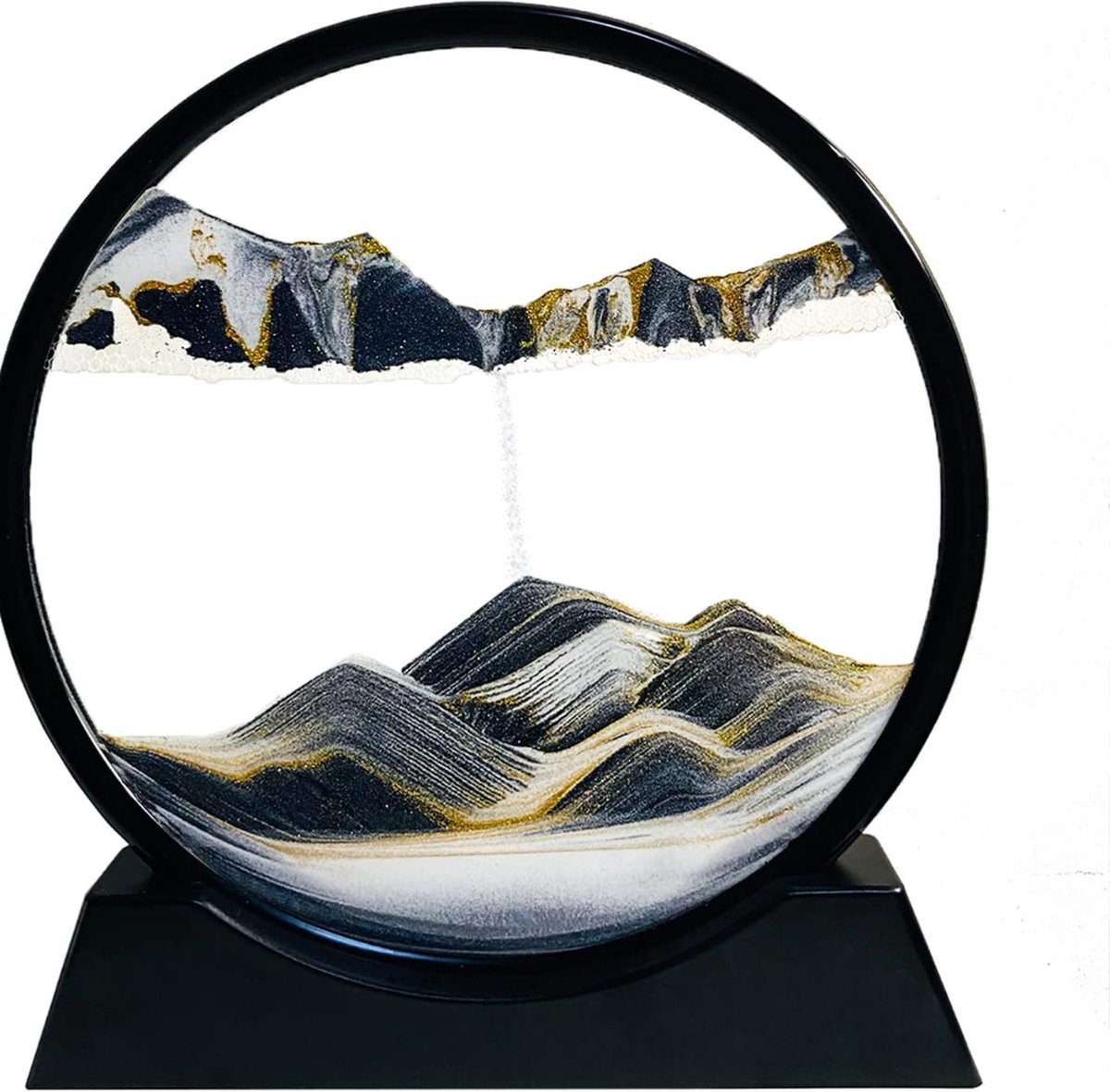 Bewegende Zandloper Decoratie - Hypnotiserend Zandschilderij - Rustgevende Acupressuur en Massage - Handgemaakt Kunstwerk - Verstelbare Tijdweergave - Unieke Interieurdecoratie - 20x10 cm - Hout en Glas Materialen