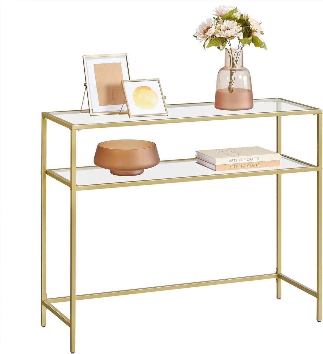 ACAZA Sidetable - Wandtafel - Goud - 100 x 35 x 80 cm (L x B x H) - Gehard Glas - Haltafel - Consoletafel - Bijzettafel Goud - Console Tafel - Side Table - Sidetable industrieel - Wandtafel goud