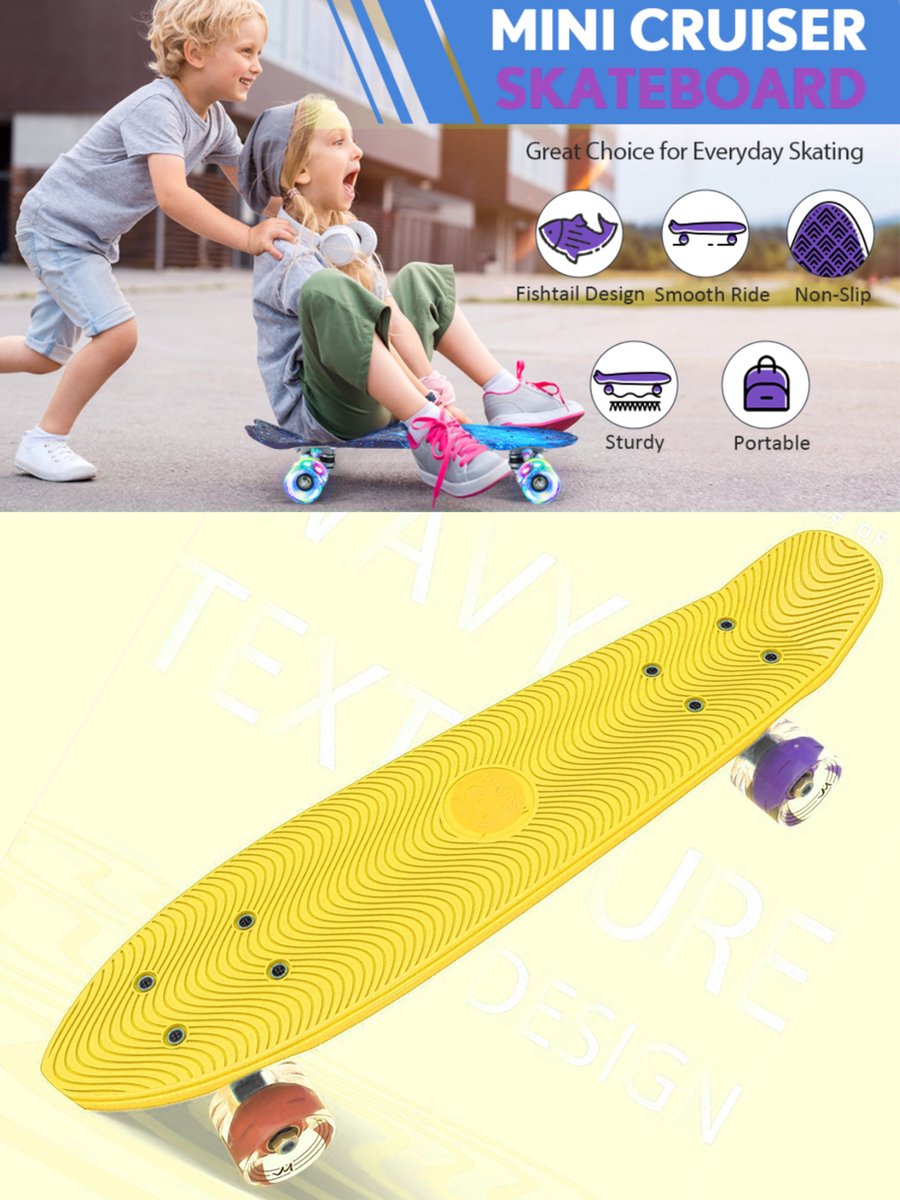 Suotu Skateboard - Skateboard Jongens – Wielen met LED-verlichting - ABEC-9 - Tot 50 kg - Skateboard Meisjes – Skateboard Volwassenen - Geel — afbeelding 3