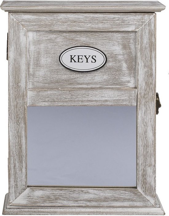 Locker sleutelkastje van hout met antiek-finish 20 x 26.5 cm - Sleutel kluisje/opberg kastje