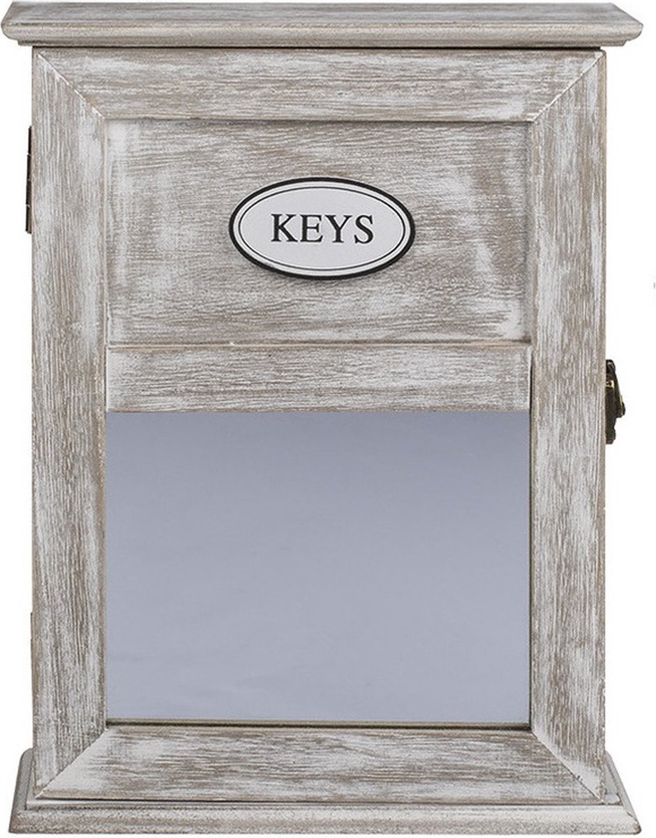 Locker sleutelkastje van hout met antiek-finish 20 x 26.5 cm - Sleutel kluisje/opberg kastje - Out of the Blue