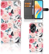 Smartphone Hoesje Geschikt voor OPPO A58 4G Flipcase Cadeautjes voor Moederdag Butterfly Roses