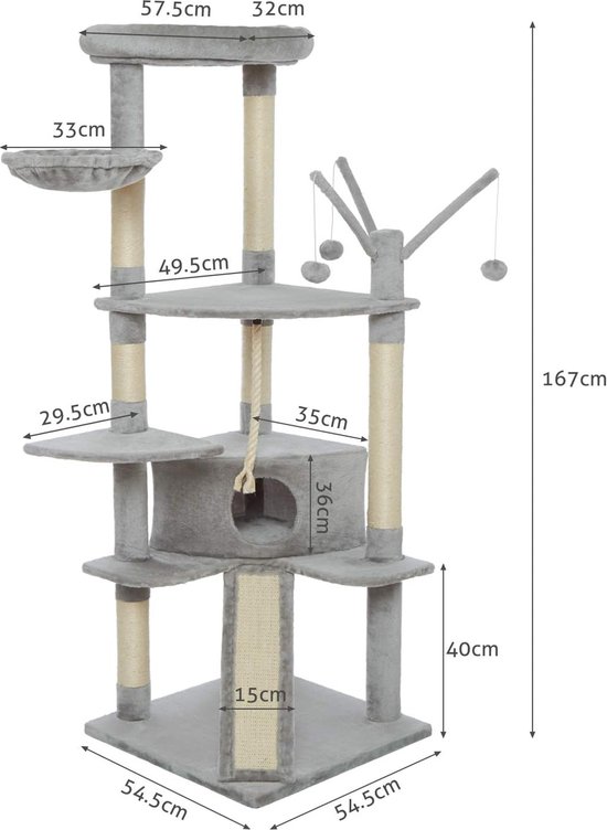 Natuurlijk Kattenspeelgoed TOGEVAL Stevige Kattenkrabpaal Van Massief Hout – Met Speelbal, Slijtvast, Decoratief En Leuk Voor Je Kat Klimpaal Met Hangende Bal