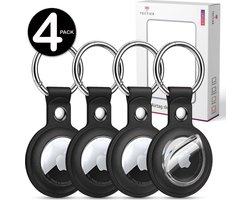Set de porte-clés Tectier AirTag - 4 pièces - Porte-clés AirTag - Cintre AirTag - Porte-clés AirTag en Cuir - Cintre de protection pour Apple AirTag - Étui AirTag - Sans rayures et sans poussière - Zwart