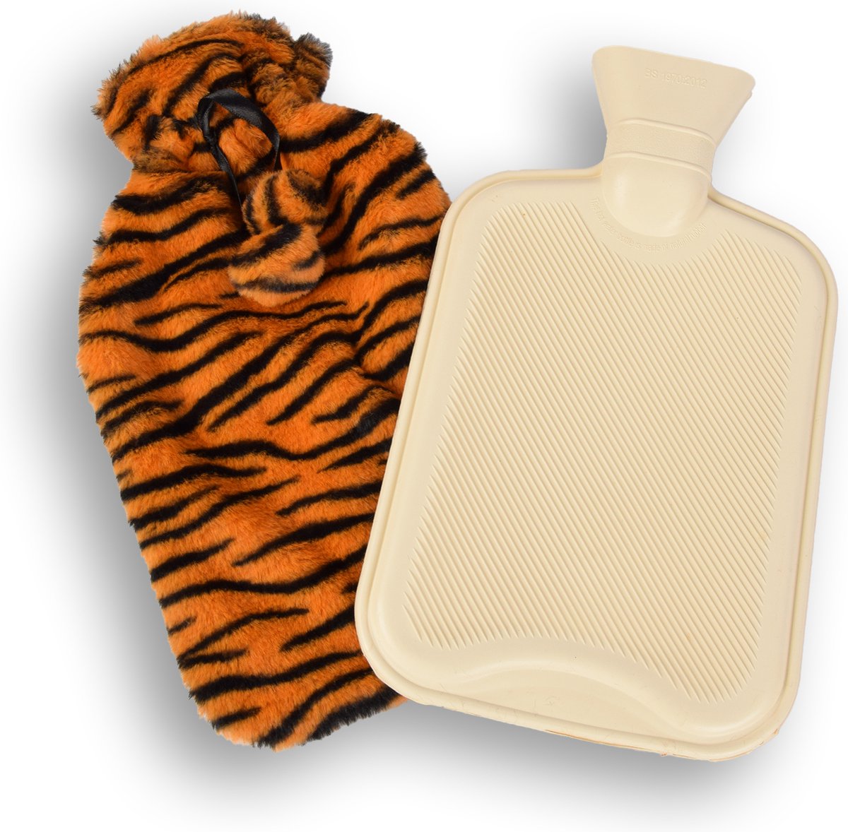 Goedkoopste Discountershop Warmwaterkruik met Zachte Hoes voor Kinderen - Oranje & Zwart Streepjes - 1.75L - 33x20x1.5 cm - Max. 40 Graden - Gezondheid en Comfort