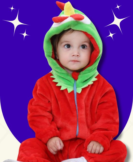 BoefieBoef Haan Dieren Onesie & Pyjama voor Peuters en Kleuters - Kinder Verkleedkleding - Dieren Kostuum Pak - Rood Groen Kip