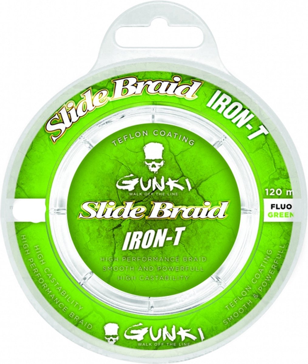Gunki Slide Braid Iron-T 120 Fluo Green Vislijn 0.176mm 120m | Gevlochten lijn