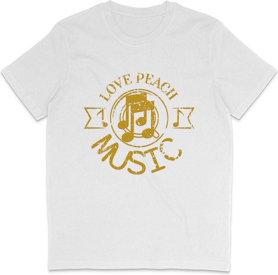 Heren Dames T Shirt - Print en Tekst: Love Peace Music - Wit - L