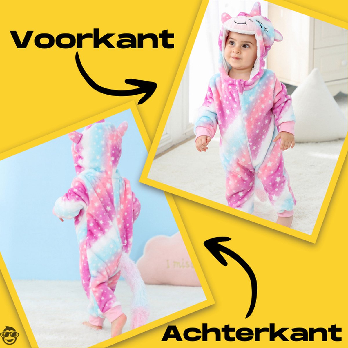 BoefieBoef Dieren Kleuter Onesie Peuter Pyjama Kinderen – Verkleedkleding met Luierrits – Carnaval Dierenpak - Kerst en Kraamcadeau - Zacht Flanel - Baby Romper - Boxpak - Jongens - Meisjes - Kruippak - Winterpak - Eenhoorn Unicorn Roze — afbeelding 5