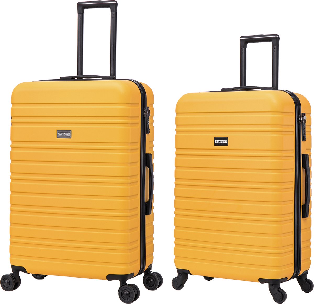 BlockTravel - kofferset - 2 delig - ABS - ruimbagage - met dubbele wielen - 74 en 95 liter - inbouw TSA slot - geel