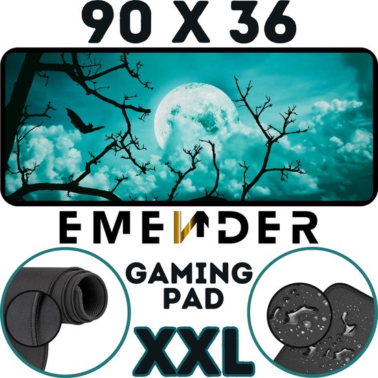 Foto: Emender muismat xxl professionele bureau onderlegger horror moon gaming muismat maan bureau accessoires anti slip mousepad griezelig 90x36 blauw