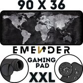 EMENDER - Muismat XXL Professionele Bureau Onderlegger – Wereldkaart - Gaming Muismat World Map - Bureau Accessoires Anti-Slip Mousepad Wereld Map - 90x36 - Zwart