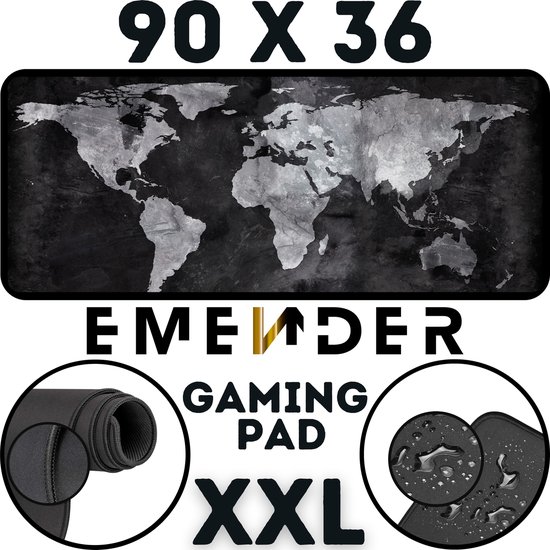 Foto: Emender muismat xxl professionele bureau onderlegger wereldkaart gaming muismat world map bureau accessoires anti slip mousepad wereld map 90x36 zwart