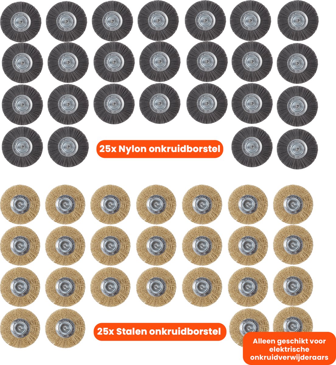 Kibani Universele borstelset voor elektrische onkruidborstel Set van 25 Onkruidverwijderaar Onkruidverdelger Stalen en Nylon borstel 11cm Voegenborstel Grastrimmer