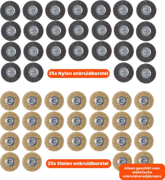 Universele borstelset voor elektrische onkruidborstel - Set van 25 - Onkruidverwijderaar - Onkruidverdelger - Stalen en Nylon borstel - 11cm - Voegenborstel - Grastrimmer van Jardinax — afbeelding 3