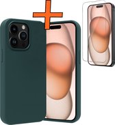 Hoesje Geschikt voor iPhone 15 Pro Max Hoesje Siliconen Cover Case Met Screenprotector - Hoes Geschikt voor iPhone 15 Pro Max Hoes Back Case - Donkergroen