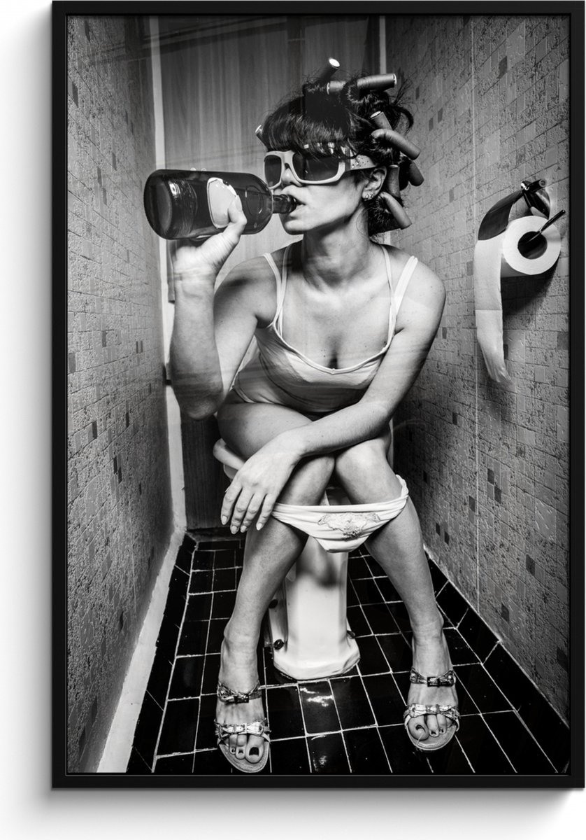 Fotolijst incl. Poster - Vrouw - Drank - Krulspelden - 80x120 cm - Posterlijst