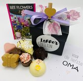Cho-lala geschenkset Voor de liefste Oma - Chocolade cadeau Moederdag - 250 Gram bonbons - zakje bloemzaadjes - kaart
