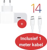 INFY 20W USB-C Oplader inclusief 1 Meter Lightning oplaadkabel - Quick Charge - Snelle Oplaadtechnologie - Geschikt voor Apple iPhone 8 t/m 14 / iPad t/m 9de generatie - Compacte Laadstekker
