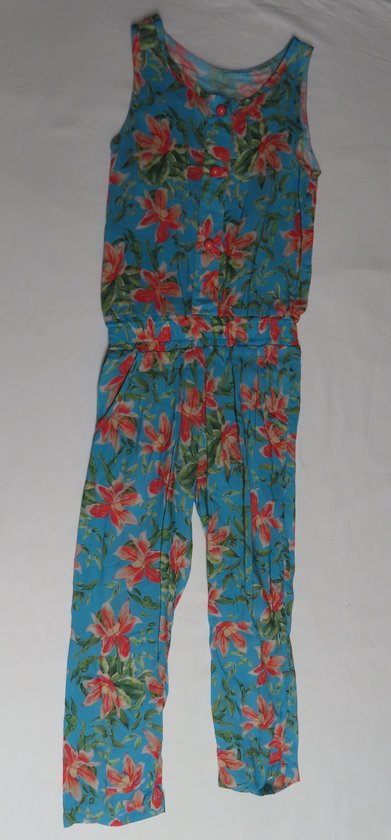 Juimpsuite - Meisjes - Turquoise, roze groen - lange broek , mouwloos - 4 jaar 104