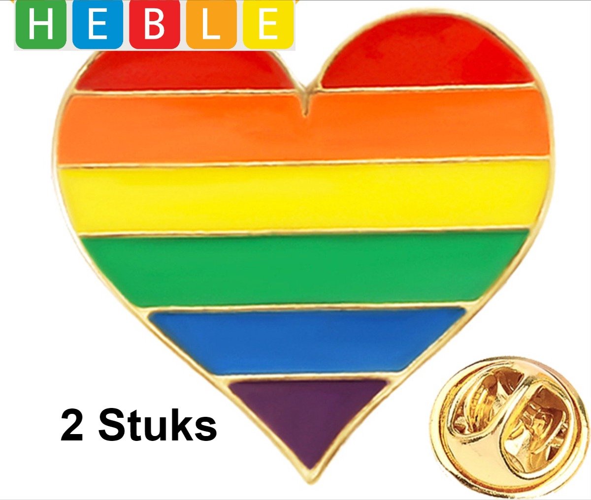 *** 2 Stuks Pride Broche - Regenboog Hartje - LGBTQ Pin Speld - van Heble® ***