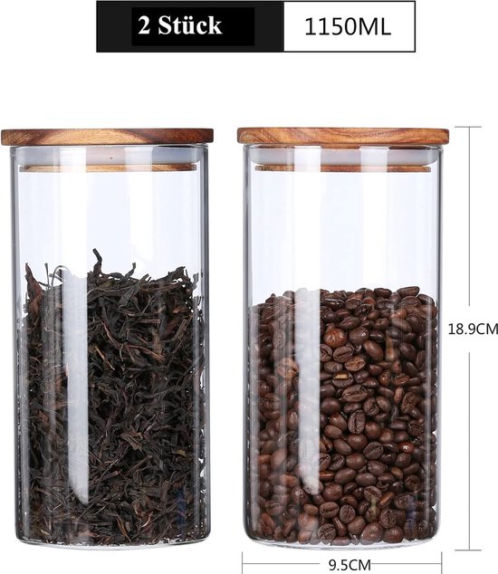 Keuken Opslag Luchtdichte Glazen Pot Glazen Container Koffie Blikjes Losse Thee Blikjes Suiker Blikjes Zout Blikjes Moer Blikjes Verzegelde Blikjes 1150 ml 2 stks