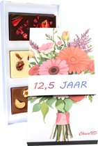 12,5 jaar Chocoladecadeau - 12,5 getrouwed cadeau - 12,5 jaar jubileum werk -Fairtrade Chocolade - Brievenbuspakket - Handgemaakte chocolade - Puur, Melk en Wit