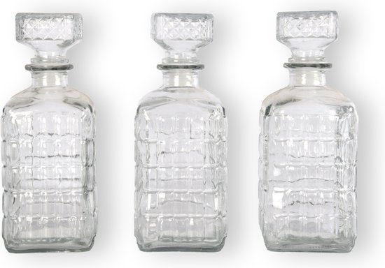 Whiskey Karaf Kristal | Set van 3, 1L elk | Ideaal Cadeau voor Man & Vrouw | Kristallen Karaf voor Scotch, Vodka, Likeur, Rum, Gin & Meer! - discountershop