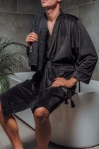 Men's Bathrobe / Velvet Robe / Mens Spa Bathrobe / Solid Colour Velour Robe Black XL