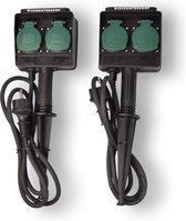 Tuincontactdoos op Spies - Set van 2 - 230V/16A - IP44 Waterproof - 1.5m Kabel - Geschikt voor Buiten - Tuinaccessoires