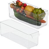 Relaxdays 2x koelkast organizer - smal - opbergbakje - groente - transparant - kunststof