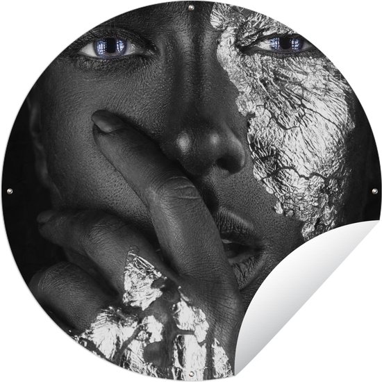 Garden Circle Femme - Argent - Zwart - Blauw - 150x150 cm - Affiche de Jardin Ronde - Extérieur