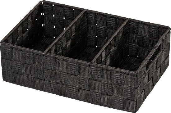 Organiseur Zwart - Boîte de rangement, 3 compartiments avec poignée, polypropylène, 32 x 10 x 21 cm, noir
